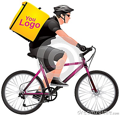 Delivery Service bike courier realistic vector illustration, bicycle rider with the bsg Vector Illustration