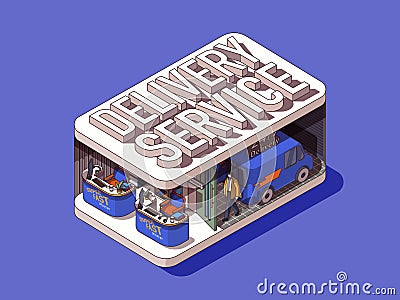 Delivery service concept in 3d isometric graphic design Cartoon Illustration