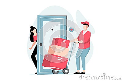 Delivery service concept with people scene in flat design. Cartoon Illustration