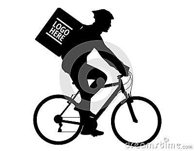 Delivery service courier riding bicycle, silhouette Vector Illustration