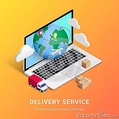 Delivery service isometric design laptop Vector Illustration