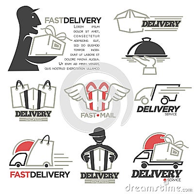 Delivery service mail, food express online shop vector icons set Vector Illustration