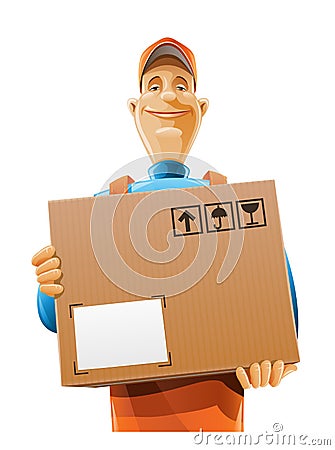 Delivery service man with box Vector Illustration