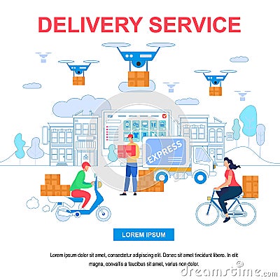 Delivery Service Square Banner with Copy Space. Vector Illustration