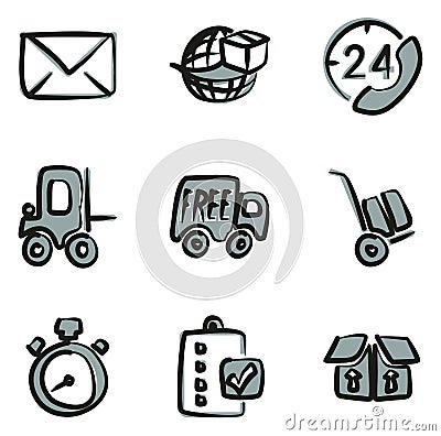 Delivery or Shipping Icons Freehand 2 Color Vector Illustration