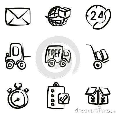 Delivery or Shipping Icons Freehand Vector Illustration