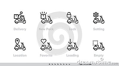 Delivery Shipping Online icon set for Food Order Service website and apps. Bike Location, Loading. Vector Editable Line Vector Illustration