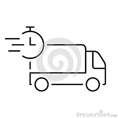 Delivery Time Line Icon. Express Shipping Vehicle Linear Pictogram. Fast Deliver Outline Symbol. Cargo Truck with Timer Vector Illustration