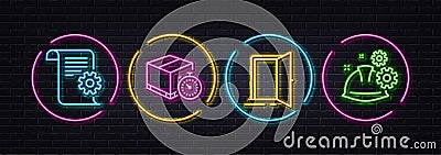 Delivery timer, Open door and Technical documentation minimal line icons. For web application, printing Vector Vector Illustration