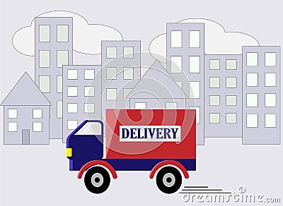 Delivery truck on city background - vector illustration Cartoon Illustration
