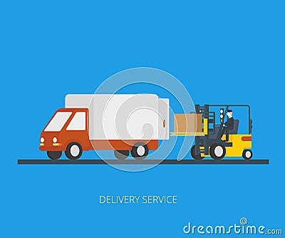 Delivery truck with forklift Vector Illustration