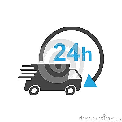 Delivery truck 24h vector illustration. 24 hours fast delivery service shipping icon Vector Illustration