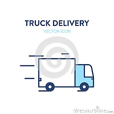 Delivery truck icon. Vector illustration of a moving freight car. Loaded truck icon. Represents a concept of large cargo delivery Vector Illustration