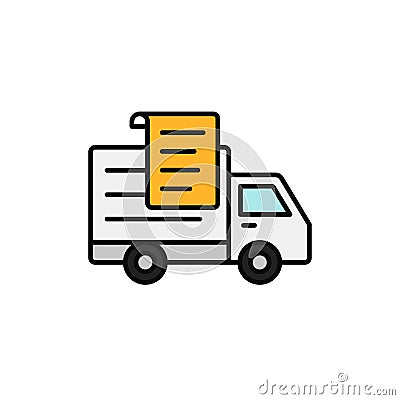 Delivery truck paper list icon. shipment report document illustration. simple outline vector symbol design. Cartoon Illustration