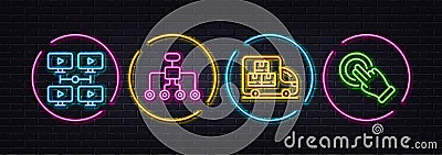 Delivery truck, Restructuring and Video conference minimal line icons. For web application, printing Vector Vector Illustration