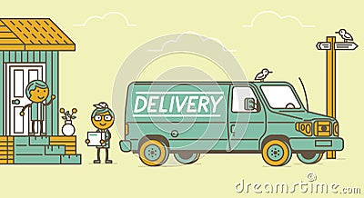 Delivery van and delivery man Vector Illustration