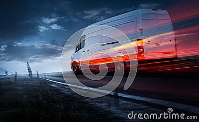 Delivery Van drives in the City Stock Photo