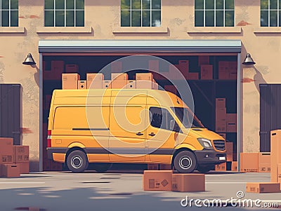 Delivery Van Loading at Warehouse Stock Photo