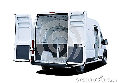 Delivery van with open rear and side doors. Stock Photo