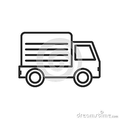 Delivery Van Outline Flat Icon on White Vector Illustration