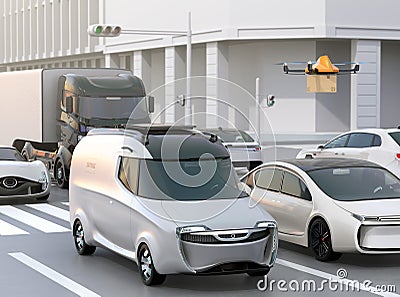 Delivery van stuck in traffic jam Stock Photo