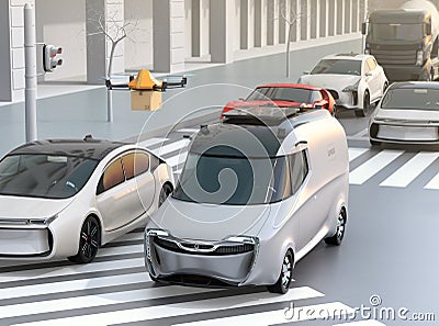 Delivery van stuck in traffic jam Stock Photo