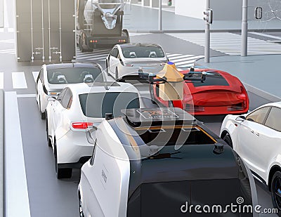 Delivery van stuck in traffic jam Stock Photo