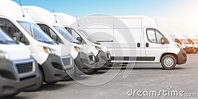 Delivery vans in a row with space for logo or text. Express delivery and shipment service concept Cartoon Illustration