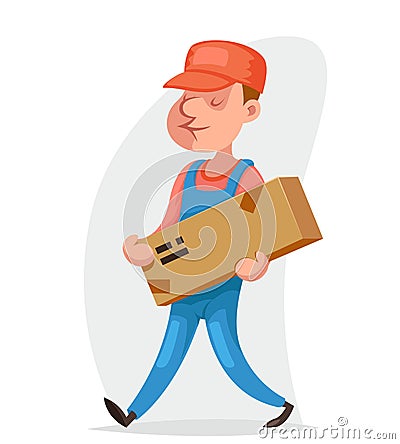 Deliveryman cargo freight box delivery shipment loader character icon cartoon design vector illustration Vector Illustration