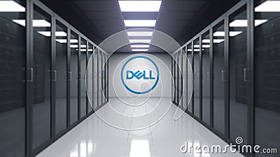 Dell Inc. logo on the wall of the server room. Editorial 3D rendering Editorial Stock Photo