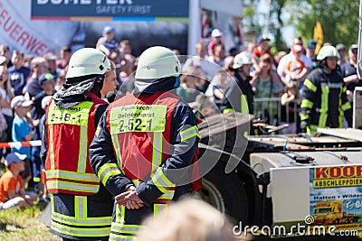 German firefighters train on a truck accident Editorial Stock Photo