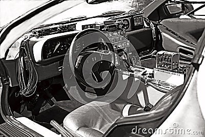 delorean showing steering wheel cluster shifter knob Stock Photo