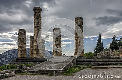 Delphi, Greece. The temple of Apollo in the archaeological site of Delphi Stock Photo