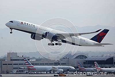 Delta Airlines Airbus A350 plane taking off from Los Angeles Airport Editorial Stock Photo