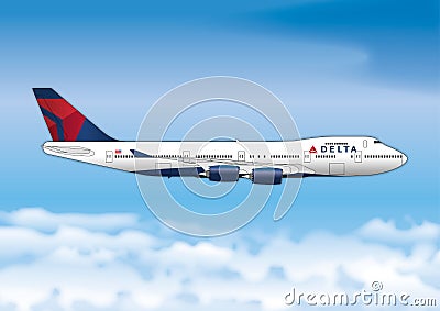 Delta Airlines, Boeing 747, United States Vector Illustration