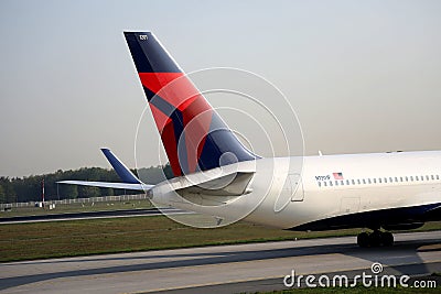 Delta Airlines taxiing in Frankfurt Airport, FRA, closeup view of tail Editorial Stock Photo