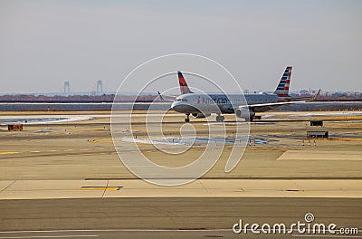 Delta Airlines jet planes, airport terminal gates Servicing F. Kennedy International Airport. Delta Airlines Editorial Stock Photo