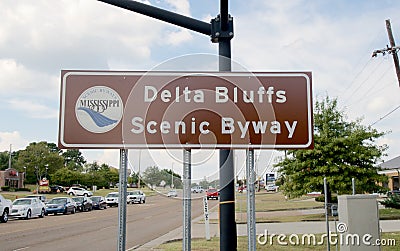 Delta Bluffs Scenic Byway sign, Hernando, Mississippi. Editorial Stock Photo