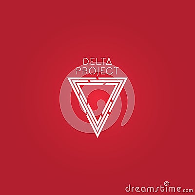 Delta project design. White color logo with red background Vector Illustration