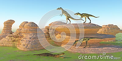 Deltadromeus Hunting Party Stock Photo