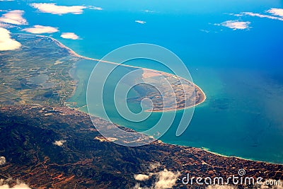 Deltebre Aerial Delta Ebro river in Tarragona Stock Photo