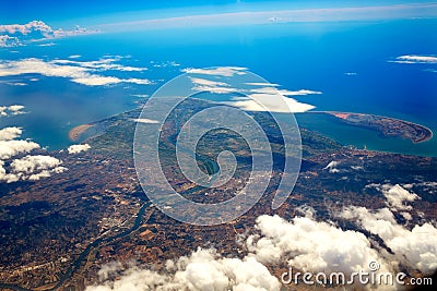 Deltebre Aerial Delta Ebro river in Tarragona Stock Photo