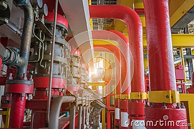 Deluge system of firefighting system for emergency of fire case in offshore oil and gas platform Stock Photo