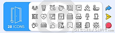 Deluxe mattress, Ice tea and Square area line icons. For web app, printing. App line icons. Vector Vector Illustration