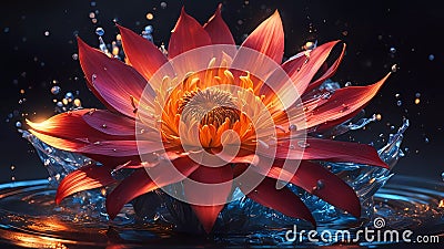 Colorful fantasy flower emerging from water Stock Photo