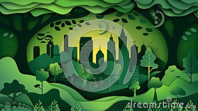 Papercut Ecosystem: Harmony in Urban Greenery Stock Photo