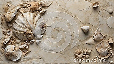 Seashore Memoirs: Fossilized Shell Textures. AI generate Stock Photo