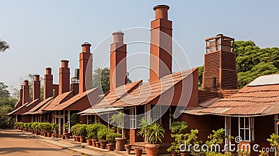 Delve into the purpose of chimneys in these small houses Stock Photo