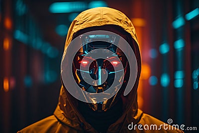 Anonymized Robotic Hacker Impression: Cybersecurity and Cybercrime within the Realm of the Cybernetic Assassin Stock Photo