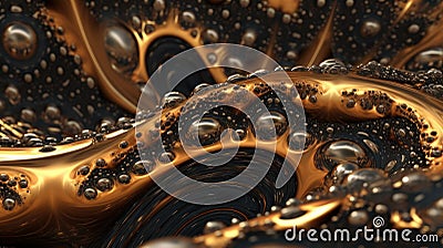Alchemy of Colors: Psychedelic Fusion of Gold and Black Ferrofluidal Material Stock Photo